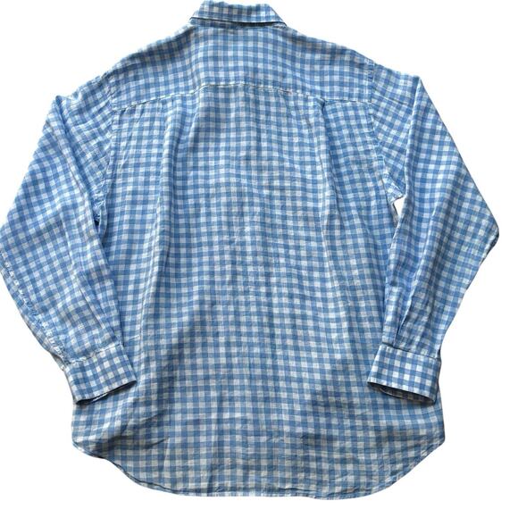 J McLaughlin XL Light Blue & White Linen Gingham Check Long Sleeve Button Down - Picture 6 of 6